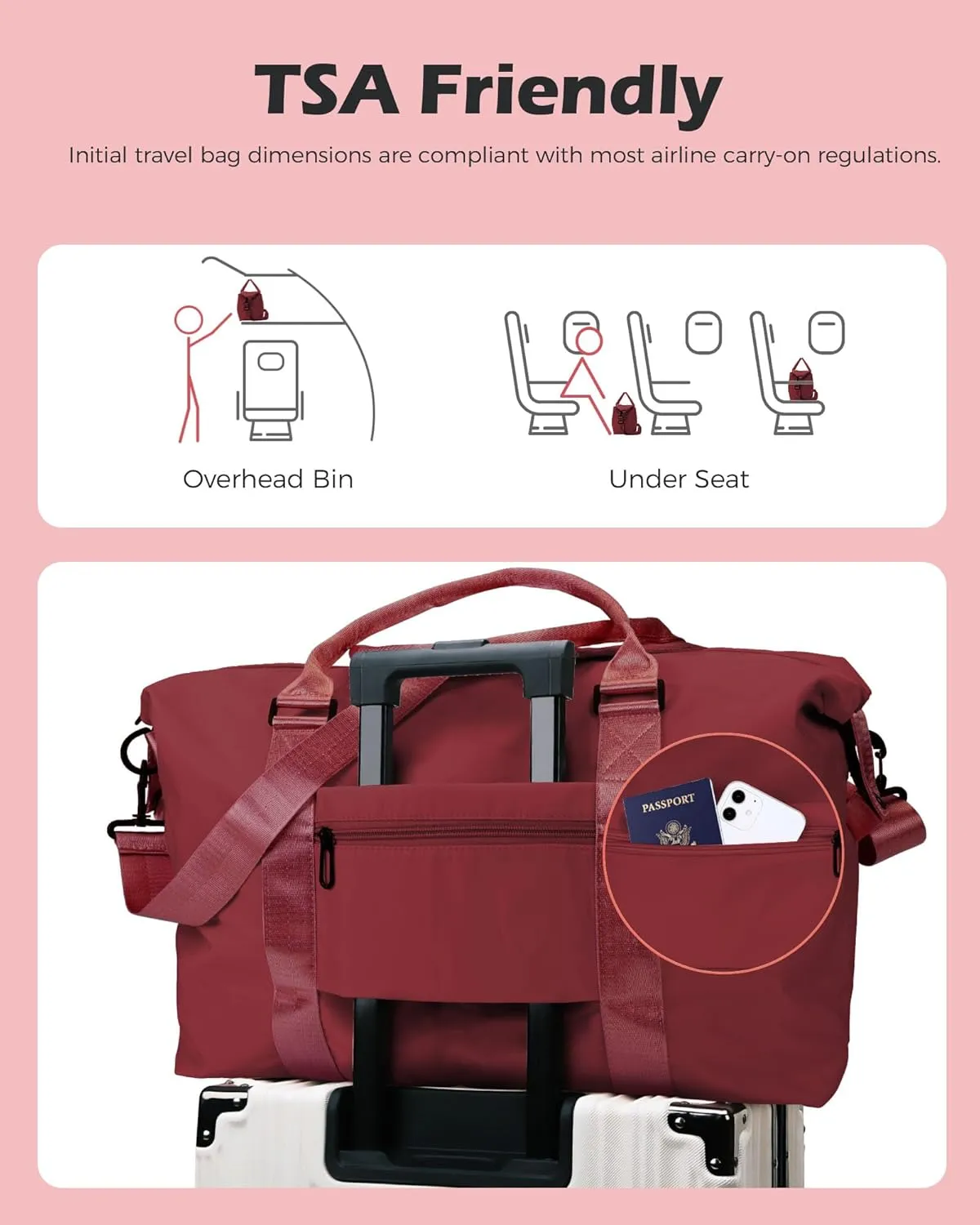 Personalized Gifts, Initial Travel Duffel Bag, Sports Bag, Personalized Weekender Bag with Shoulder Strap, Monogram Overnight Bag, Graduation Gifts for Her (Letter M)