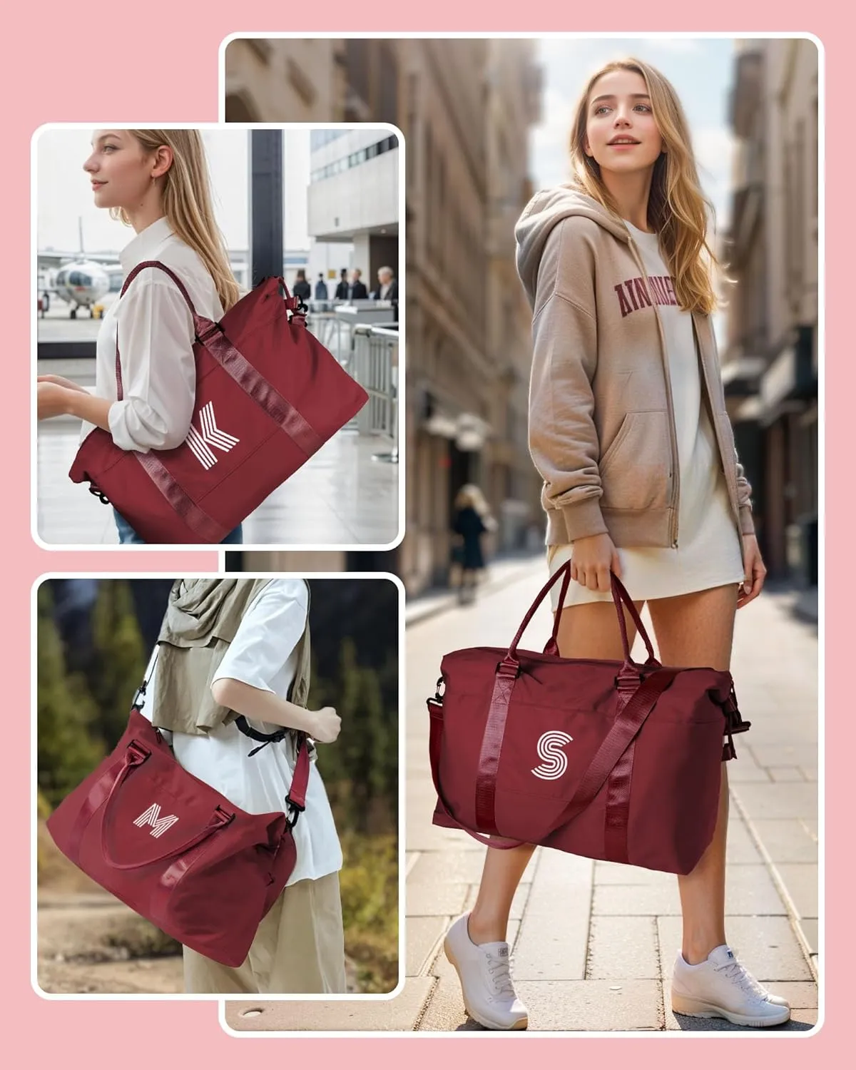 Personalized Gifts, Initial Travel Duffel Bag, Sports Bag, Personalized Weekender Bag with Shoulder Strap, Monogram Overnight Bag, Graduation Gifts for Her (Letter M)