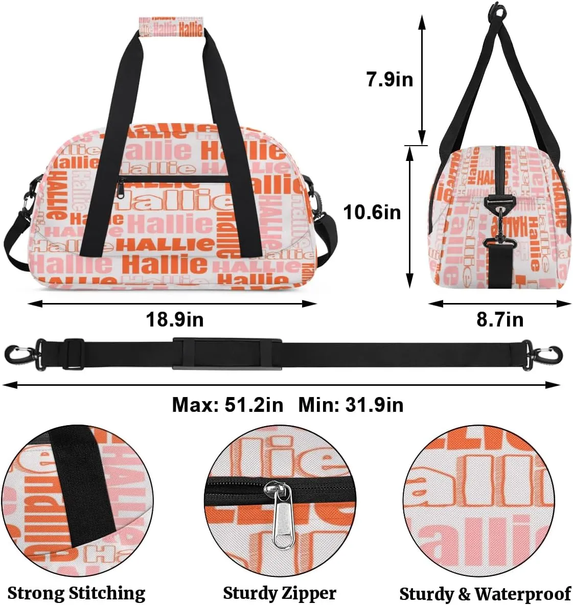 Personalized Gym Bag Duffel Bag for Girls Boys, Custom Cheerleader Bag Overnight Bags for Gymnastics Travel Sport Dance Monogrammed Name