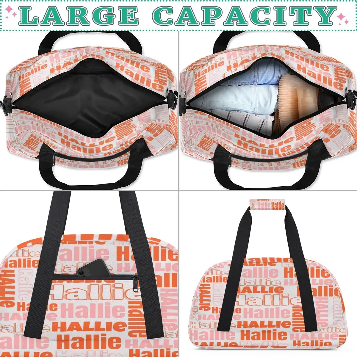 Personalized Gym Bag Duffel Bag for Girls Boys, Custom Cheerleader Bag Overnight Bags for Gymnastics Travel Sport Dance Monogrammed Name