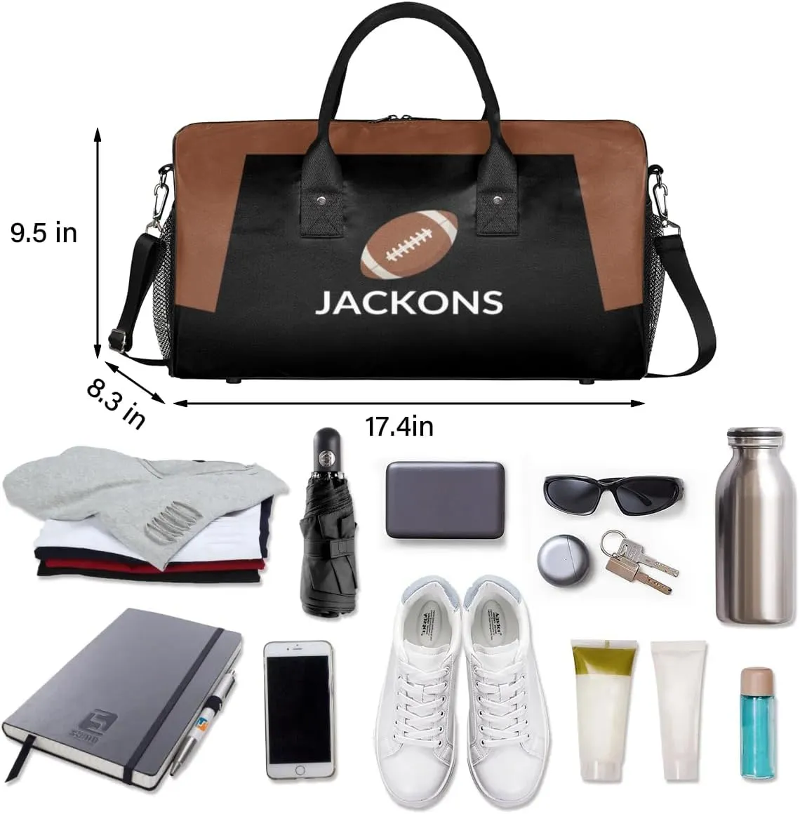 Personalized Gym Bag for Men & Women Football American Ball Duffel Bag with Custom Text, Duffle Bag for Travel, Fitness & Workout, Sports Gifts for Men