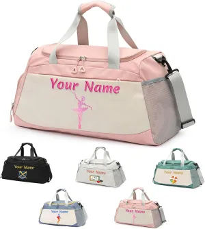 Personalized Gym Bag for Men and Women, Custom Embroidered Sport Duffel Bag, Weekend Travel Bag Overnight Bag - Add Your Text - with Wet and Dry Pockets & Shoe Compartment - Adjustable Shoulder Strap