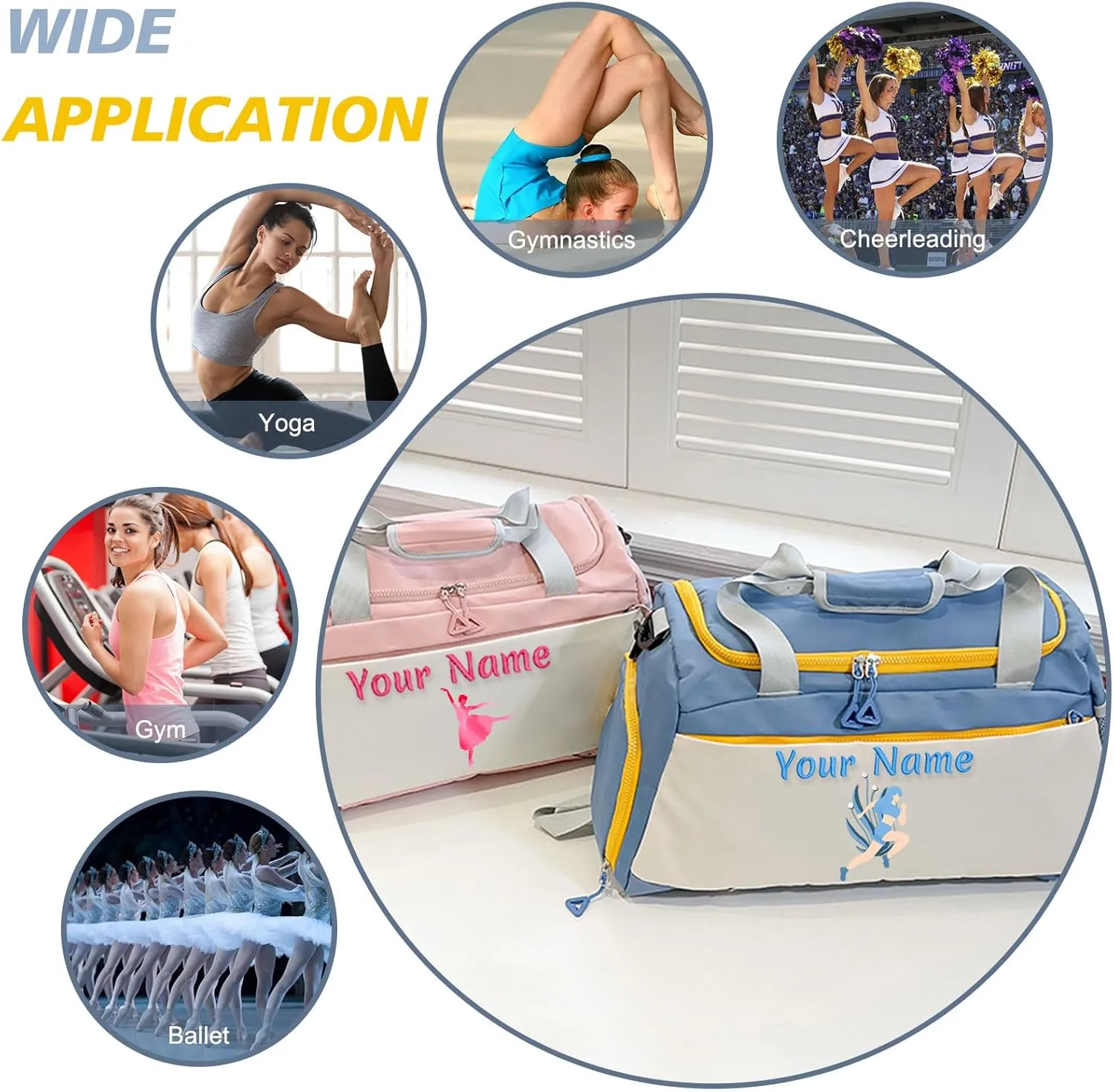 Personalized Gym Bag for Men and Women, Custom Embroidered Sport Duffel Bag, Weekend Travel Bag Overnight Bag - Add Your Text - with Wet and Dry Pockets & Shoe Compartment - Adjustable Shoulder Strap