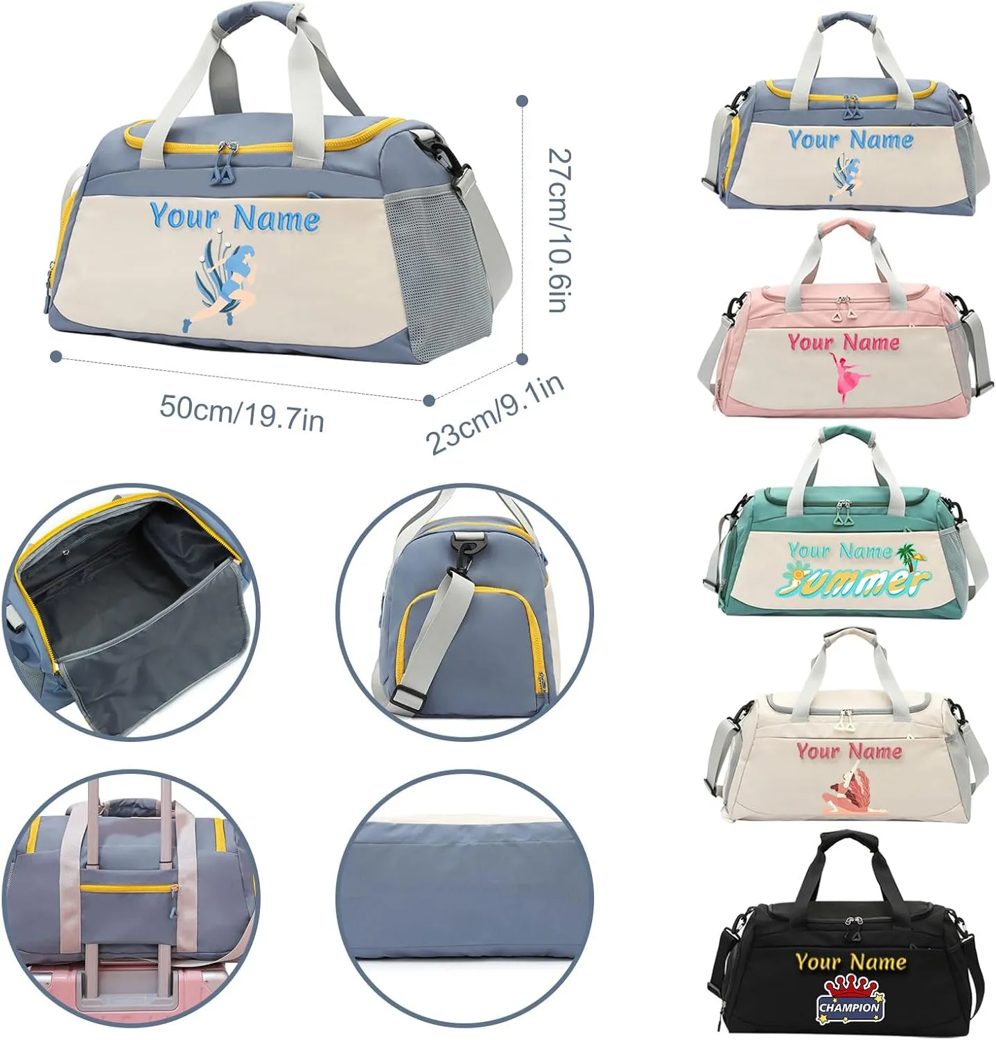 Personalized Gym Bag for Men and Women, Custom Embroidered Sport Duffel Bag, Weekend Travel Bag Overnight Bag - Add Your Text - with Wet and Dry Pockets & Shoe Compartment - Adjustable Shoulder Strap