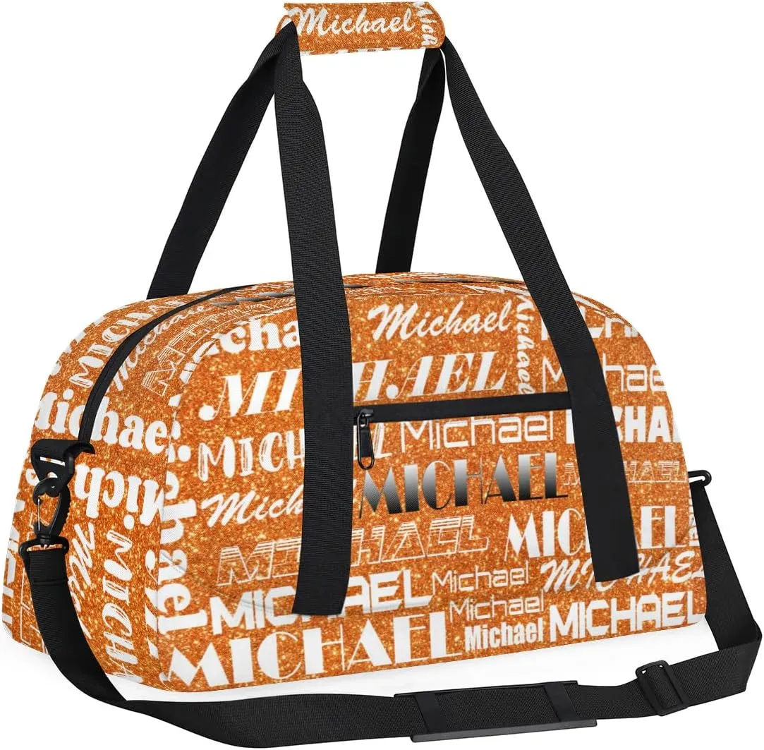 Personalized Gym Bag with Name Glitter Orange Custom Gym Bag Sport Duffel Bag for Women, Customized Gymnastics Ballet Dance Bag Overnight Weekender Bag