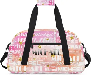 Personalized Gym Bag with Name Pink Stars Custom Gym Bag Sport Duffel Bag for Women, Customized Gymnastics Ballet Dance Bag Overnight Weekender Bag
