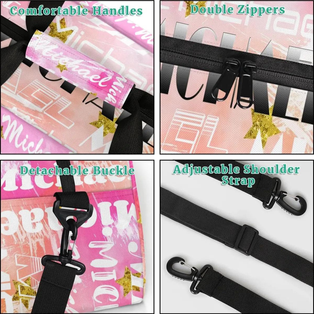 Personalized Gym Bag with Name Pink Stars Custom Gym Bag Sport Duffel Bag for Women, Customized Gymnastics Ballet Dance Bag Overnight Weekender Bag
