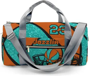 Personalized Gym Bag,Custom Name Basketball Gym Turquoise Sport Duffel Bag Weekender Carry On Travel Duffel Bag