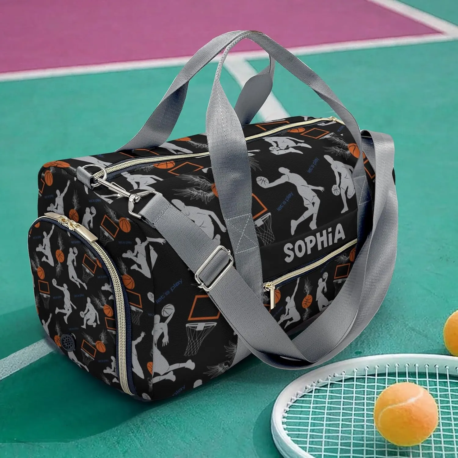 Personalized Gym Bag,Custom Name Basketball Sport Player Sport Duffel Bag Weekender Carry On Travel Duffel Bag