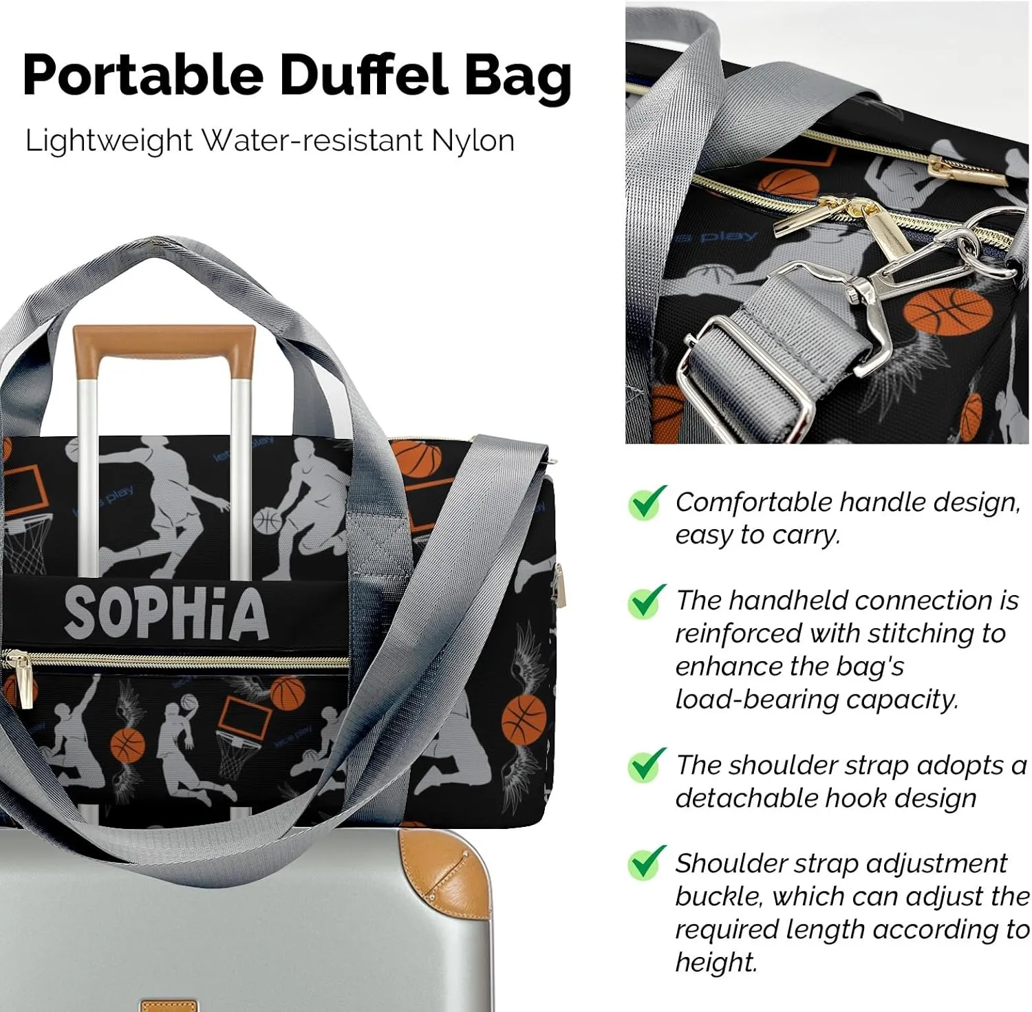 Personalized Gym Bag,Custom Name Basketball Sport Player Sport Duffel Bag Weekender Carry On Travel Duffel Bag
