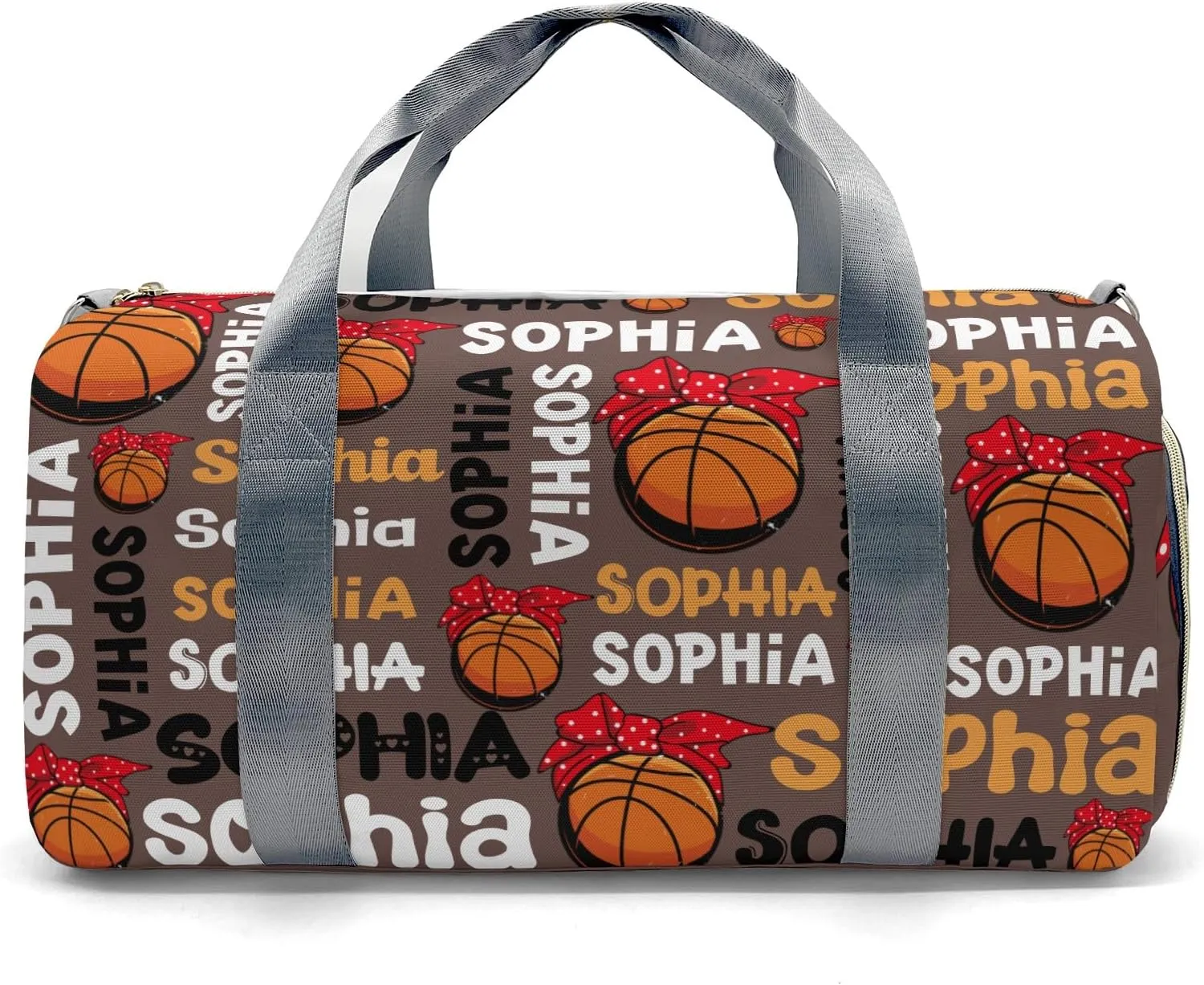 Personalized Gym Bag,Custom Name Basketball Text Brown Sport Duffel Bag Weekender Carry On Travel Duffel Bag
