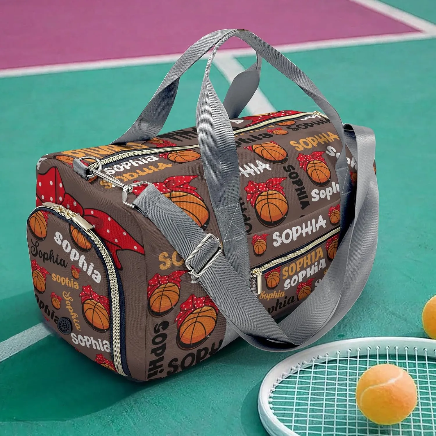 Personalized Gym Bag,Custom Name Basketball Text Brown Sport Duffel Bag Weekender Carry On Travel Duffel Bag
