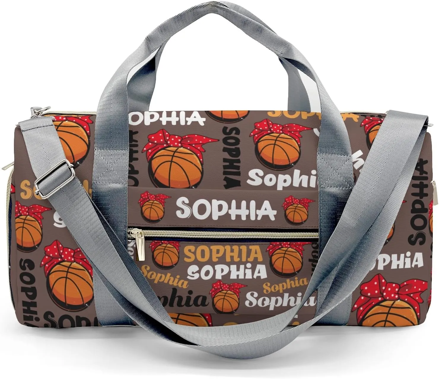 Personalized Gym Bag,Custom Name Basketball Text Brown Sport Duffel Bag Weekender Carry On Travel Duffel Bag