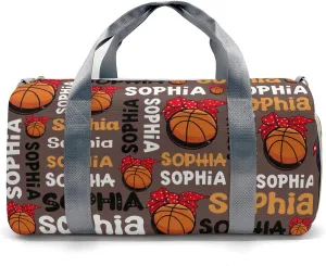 Personalized Gym Bag,Custom Name Basketball Text Brown Sport Duffel Bag Weekender Carry On Travel Duffel Bag