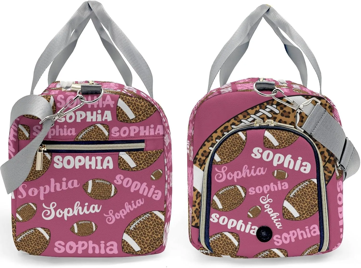 Personalized Gym Bag,Custom Name Football Leopard Text Plum Red Sport Duffel Bag Weekender Carry On Travel Duffel Bag