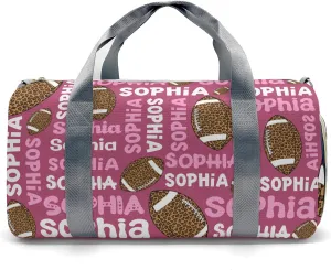 Personalized Gym Bag,Custom Name Football Leopard Text Plum Red Sport Duffel Bag Weekender Carry On Travel Duffel Bag