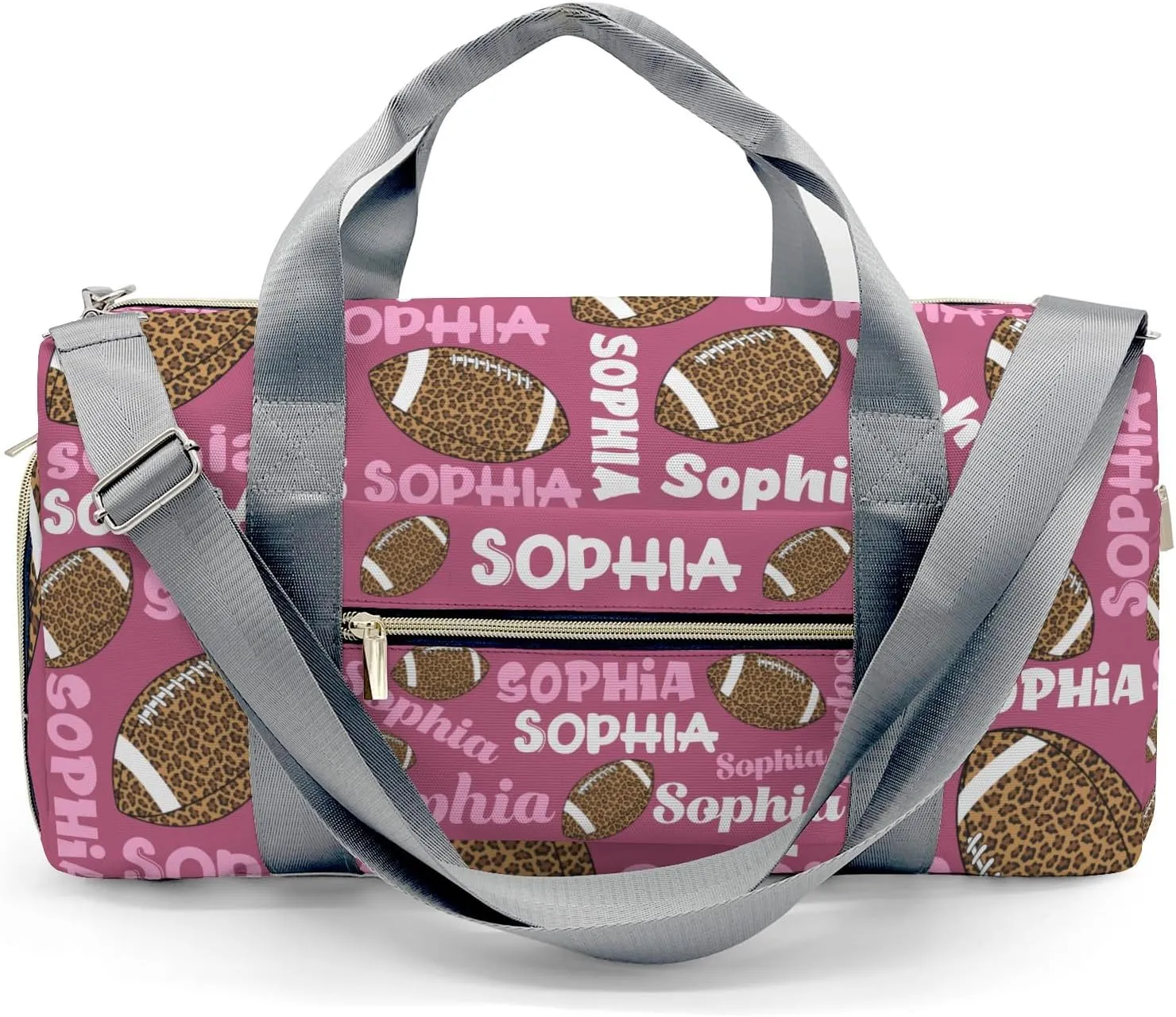 Personalized Gym Bag,Custom Name Football Leopard Text Plum Red Sport Duffel Bag Weekender Carry On Travel Duffel Bag