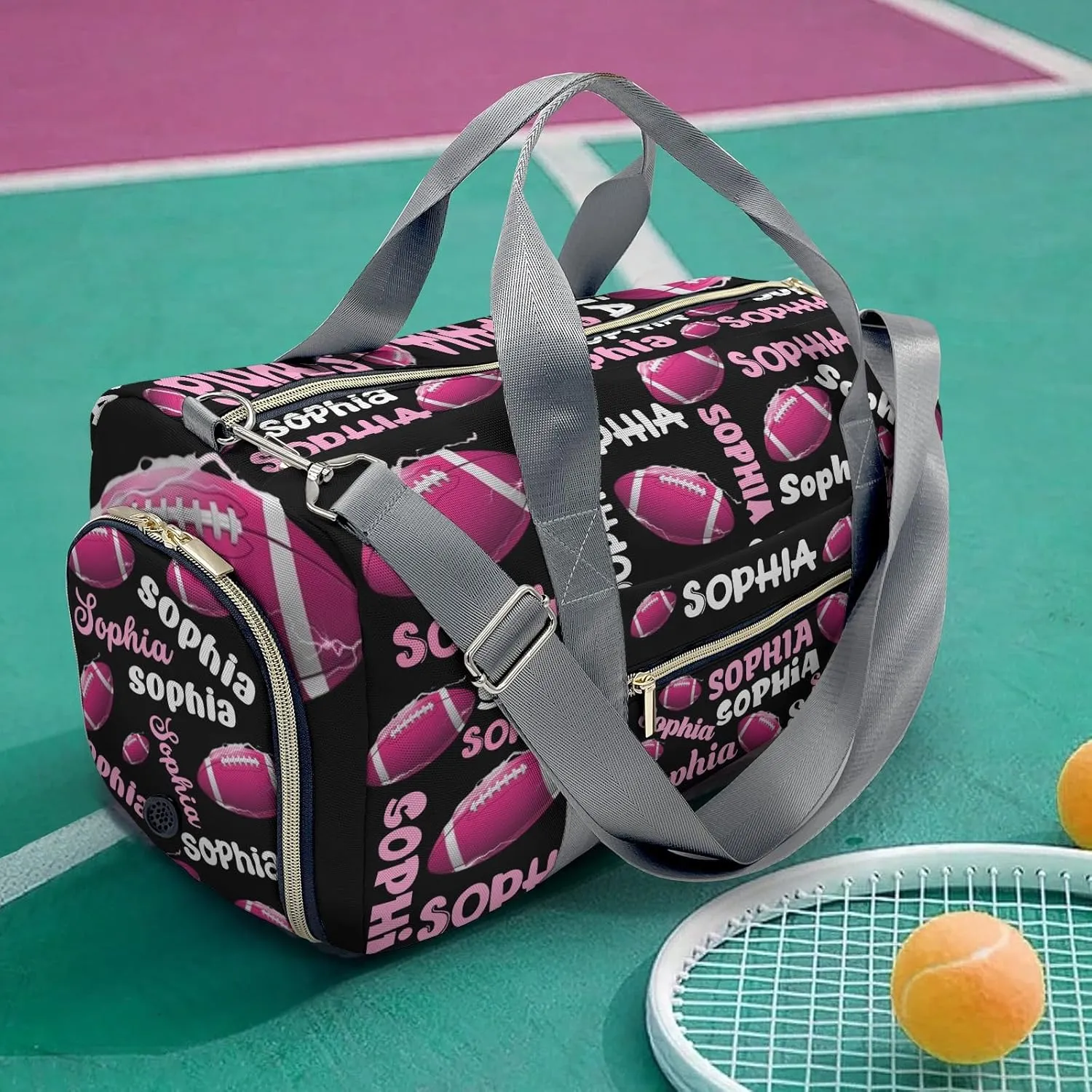Personalized Gym Bag,Custom Name Football Text Black Sport Duffel Bag Weekender Carry On Travel Duffel Bag