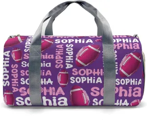 Personalized Gym Bag,Custom Name Football Text Purple Sport Duffel Bag Weekender Carry On Travel Duffel Bag