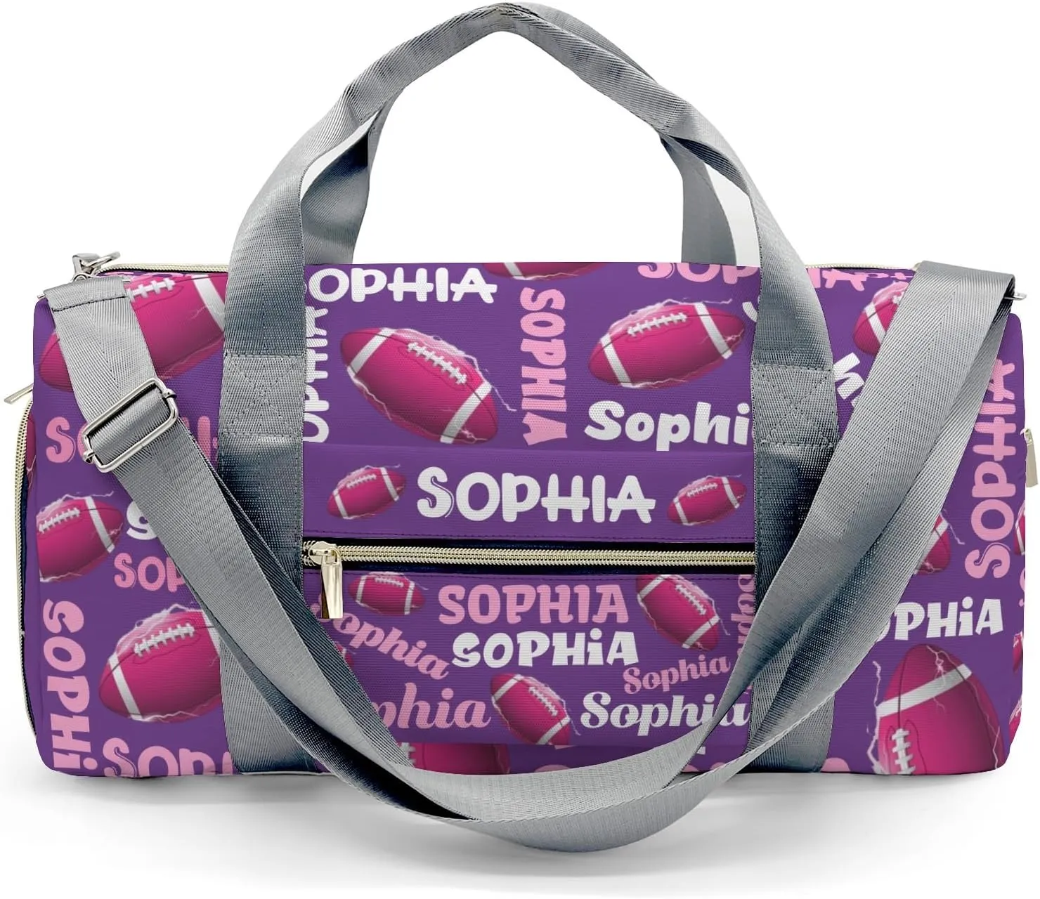 Personalized Gym Bag,Custom Name Football Text Purple Sport Duffel Bag Weekender Carry On Travel Duffel Bag