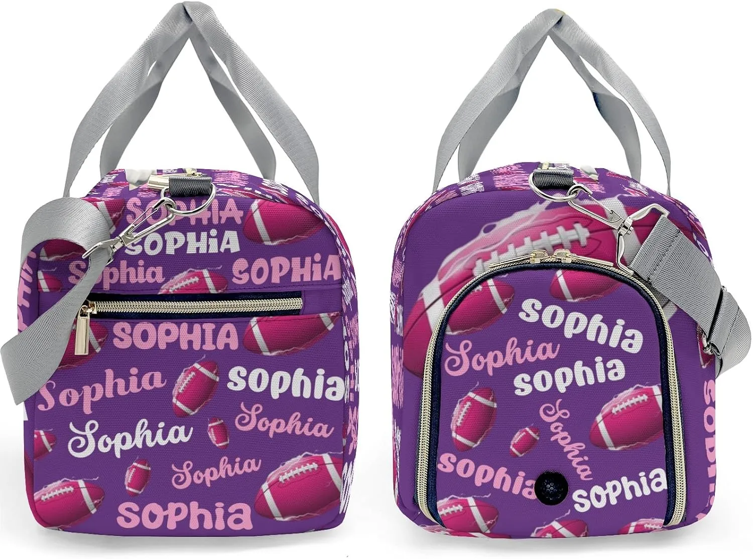 Personalized Gym Bag,Custom Name Football Text Purple Sport Duffel Bag Weekender Carry On Travel Duffel Bag