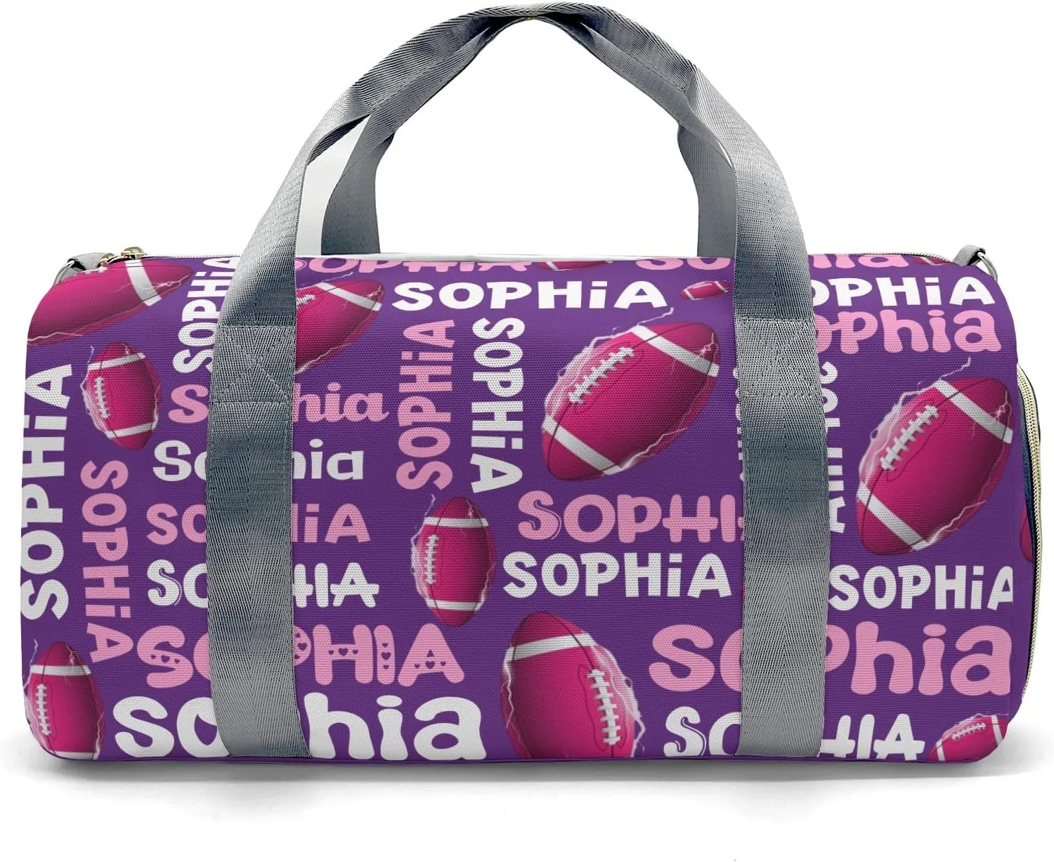 Personalized Gym Bag,Custom Name Football Text Purple Sport Duffel Bag Weekender Carry On Travel Duffel Bag