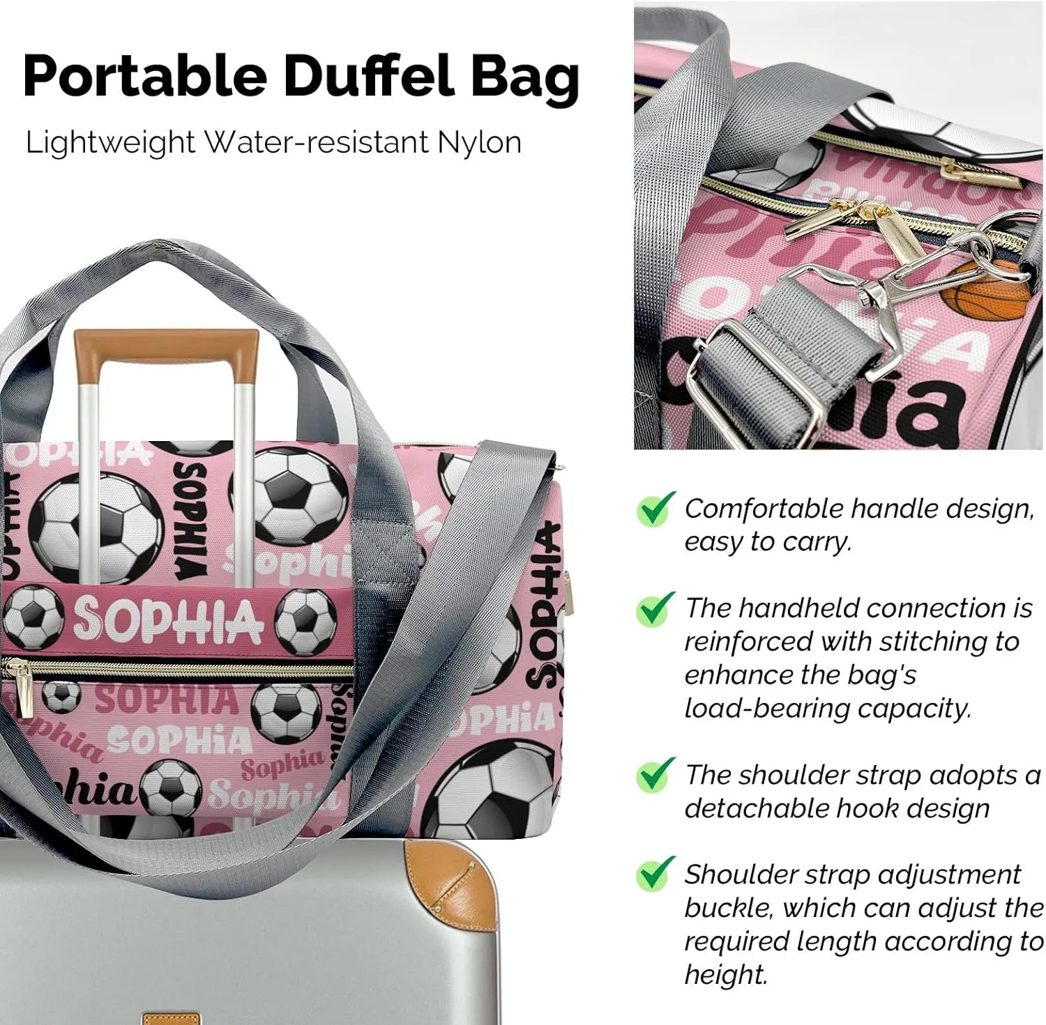 Personalized Gym Bag,Custom Name Soccer Text Sport Duffel Bag Weekender Carry On Travel Duffel Bag