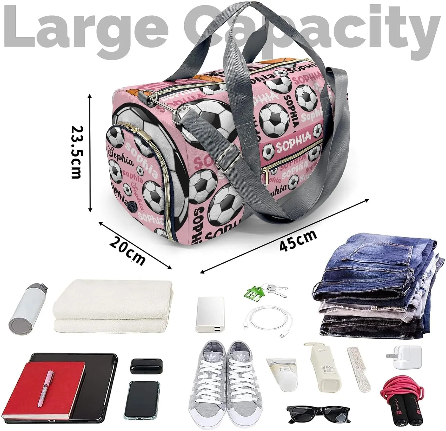 Personalized Gym Bag,Custom Name Soccer Text Sport Duffel Bag Weekender Carry On Travel Duffel Bag