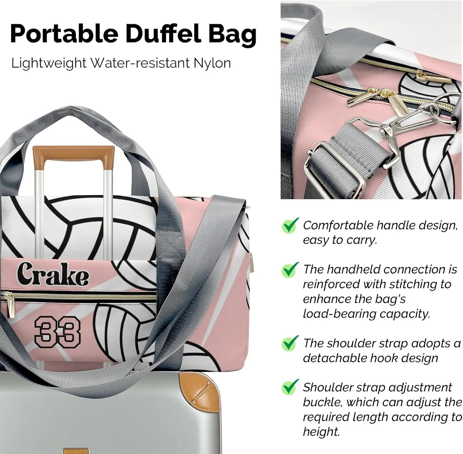 Personalized Gym Bag,Custom Name Team Volleyball Rose Sport Duffel Bag Weekender Carry On Travel Duffel Bag
