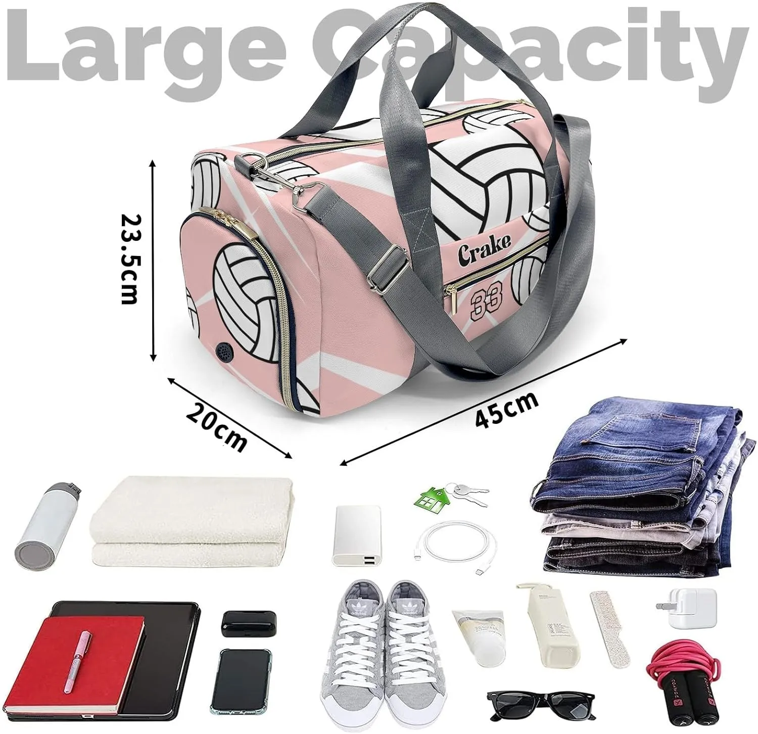 Personalized Gym Bag,Custom Name Team Volleyball Rose Sport Duffel Bag Weekender Carry On Travel Duffel Bag