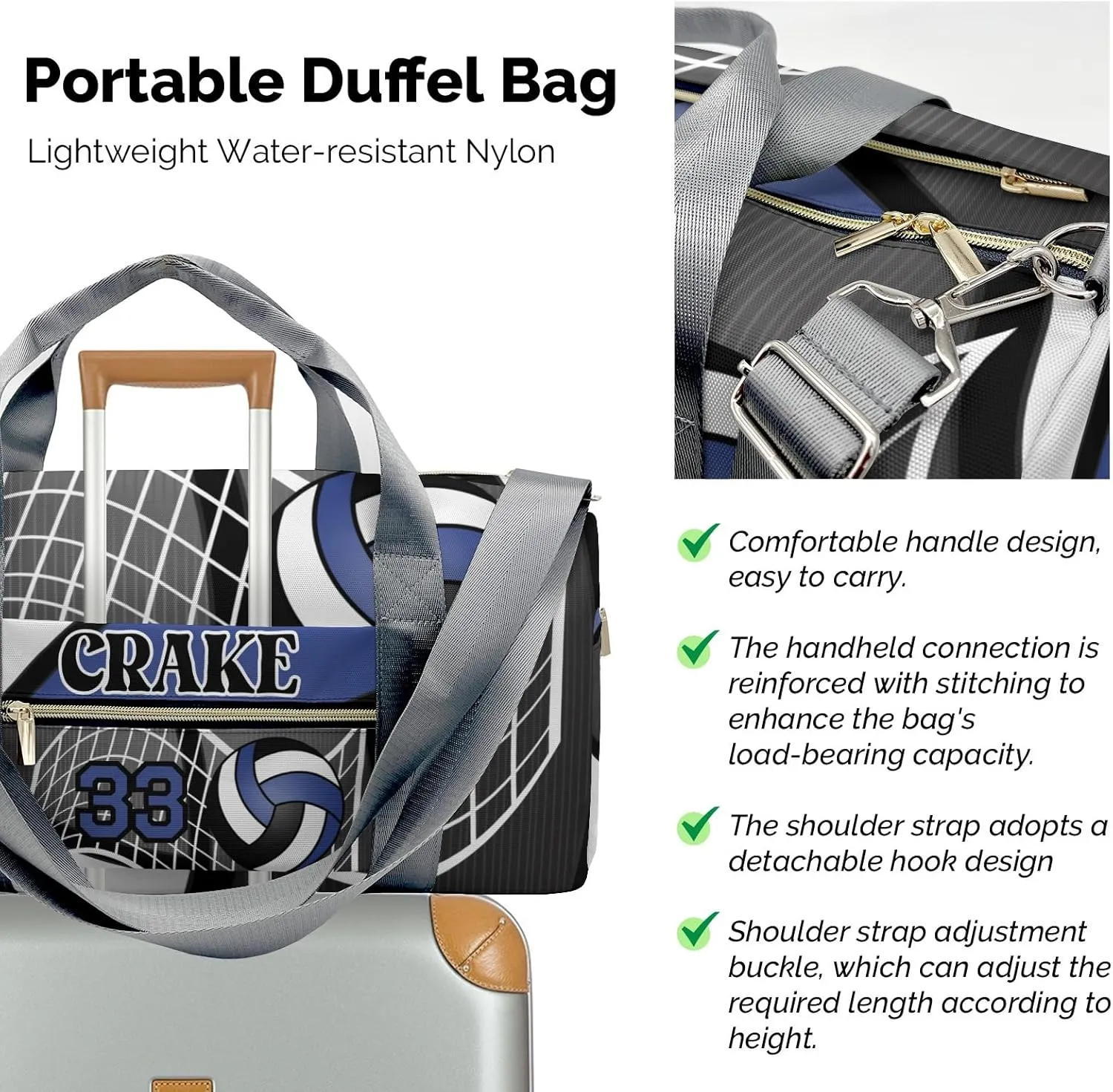 Personalized Gym Bag,Custom Name Volleyball Team Royal Sport Duffel Bag Weekender Carry On Travel Duffel Bag
