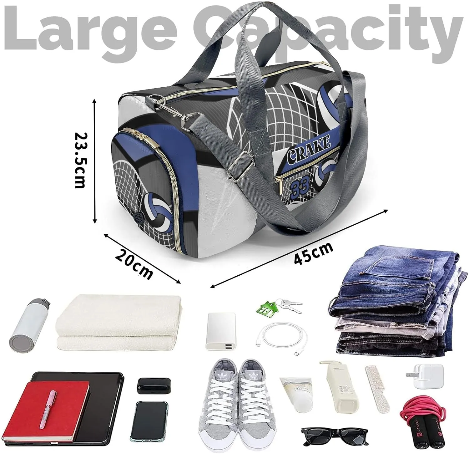 Personalized Gym Bag,Custom Name Volleyball Team Royal Sport Duffel Bag Weekender Carry On Travel Duffel Bag