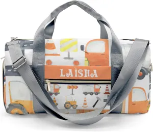 Personalized Gym Bag,Custom Name Watercolor Construction Tractors Sport Duffel Bag Weekender Carry On Travel Duffel Bag