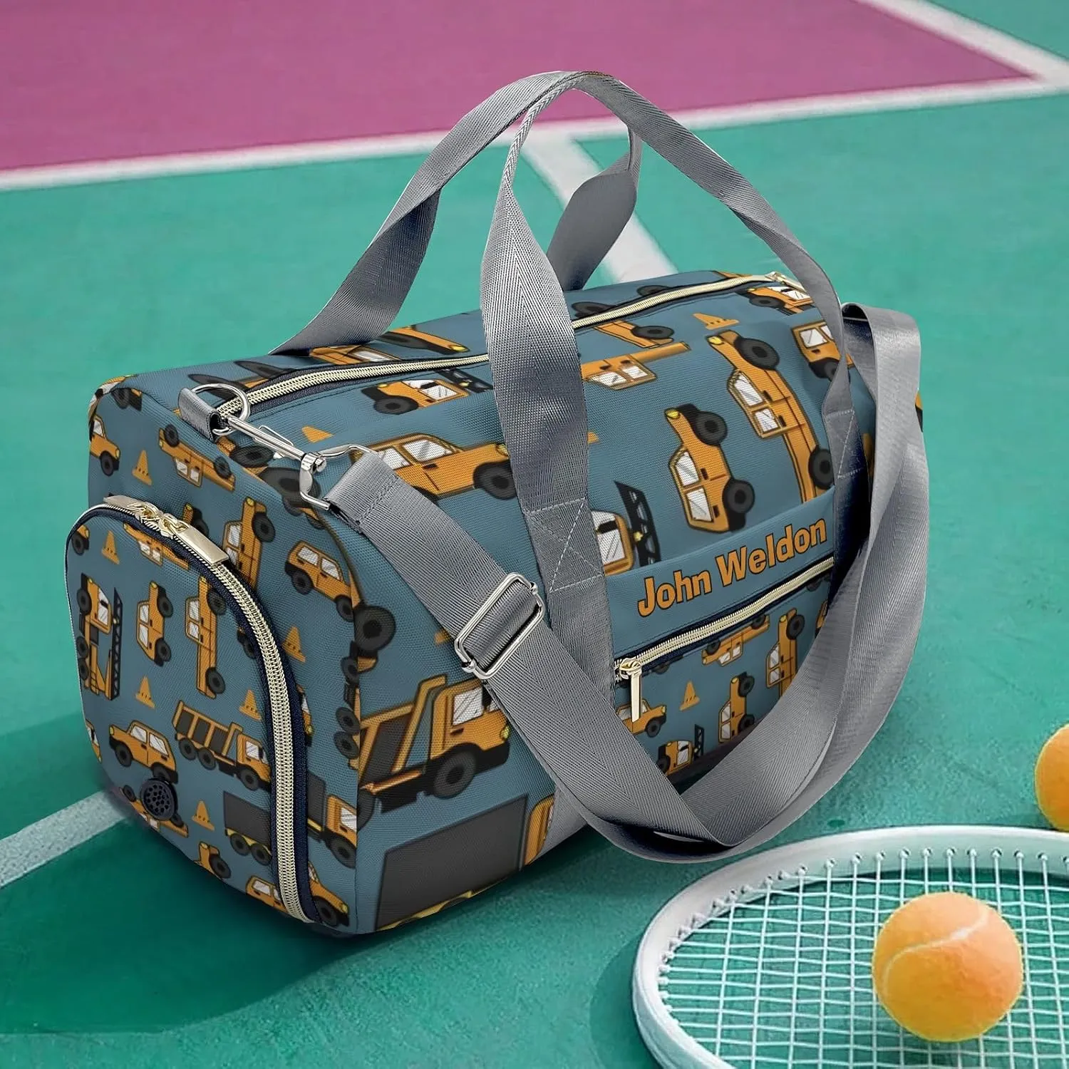 Personalized Gym Bag,Custom Name Work Trucks Cars Sport Duffel Bag Weekender Carry On Travel Duffel Bag