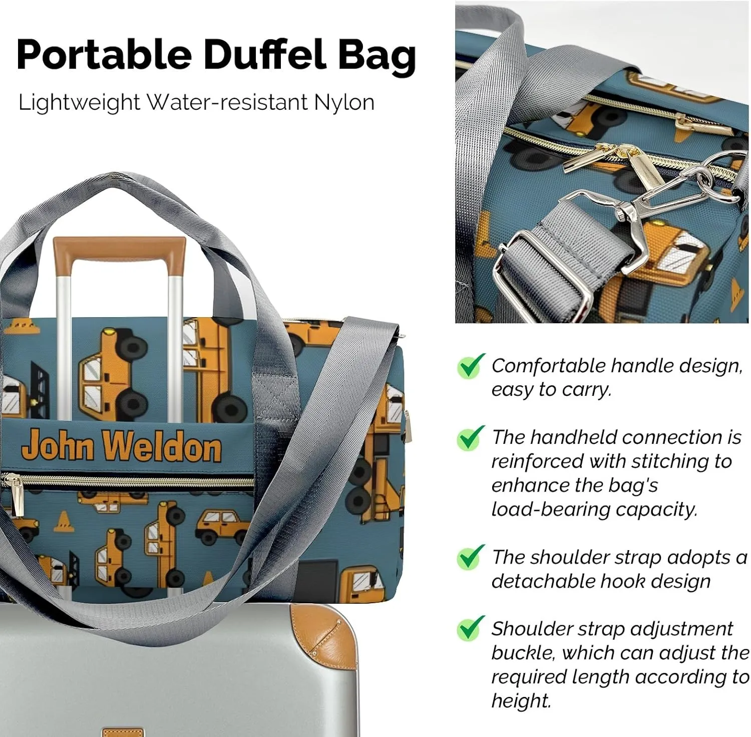 Personalized Gym Bag,Custom Name Work Trucks Cars Sport Duffel Bag Weekender Carry On Travel Duffel Bag