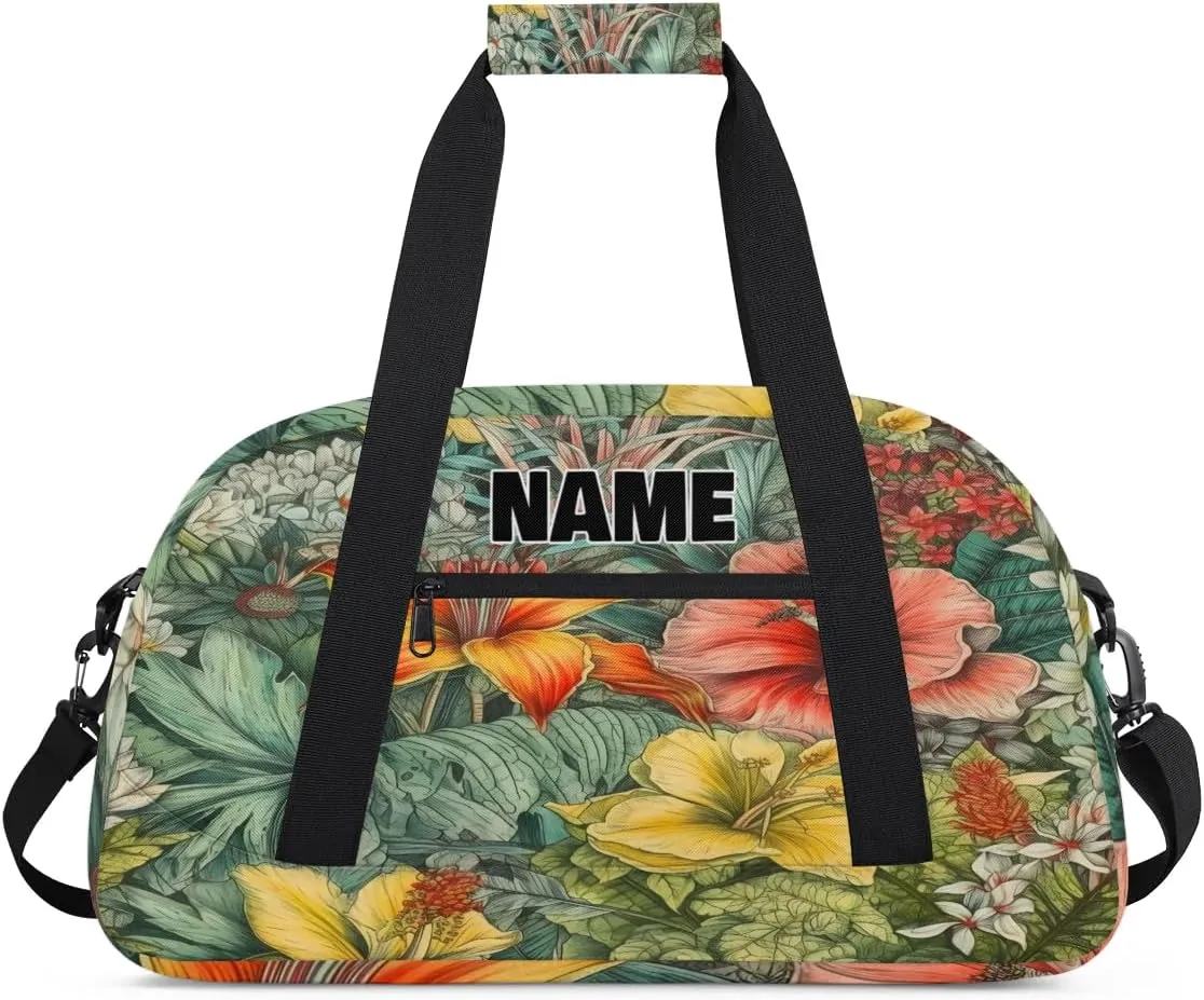 Personalized Gym Dance Bag with Name, Colorful Lily Floral Garden Watercolor Custom Cheerleading Duffel Bag Travel Weekender Overnight Carry On Sleepover Bag