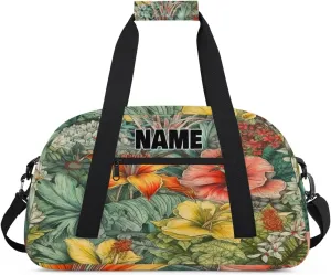 Personalized Gym Dance Bag with Name, Colorful Lily Floral Garden Watercolor Custom Cheerleading Duffel Bag Travel Weekender Overnight Carry On Sleepover Bag