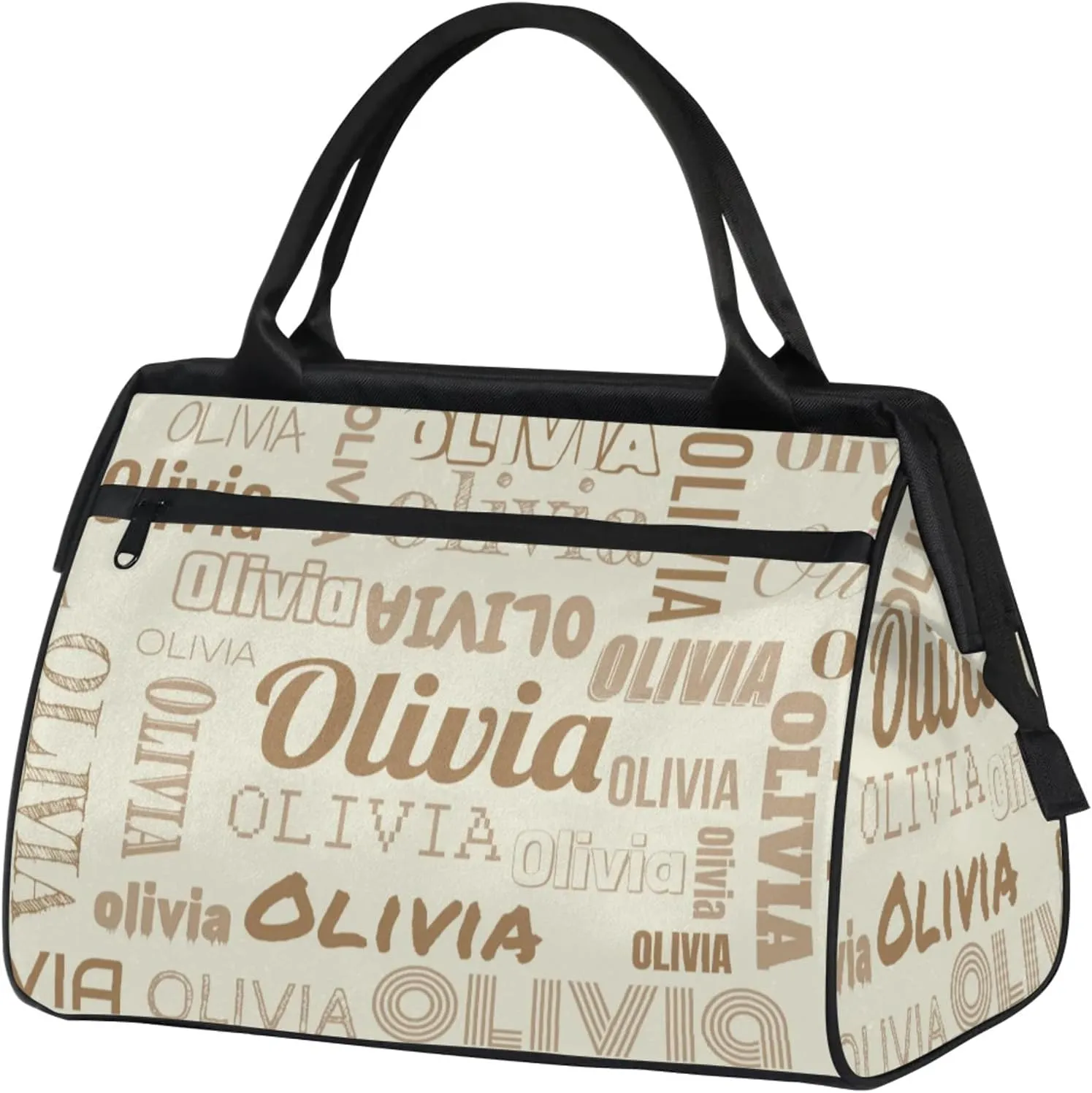 Personalized Gym Duffel Bag with Name Custom Travel Sports Bag for Women Men Waterproof Dance Ballet Bag Lightweight 15.2in, Beige