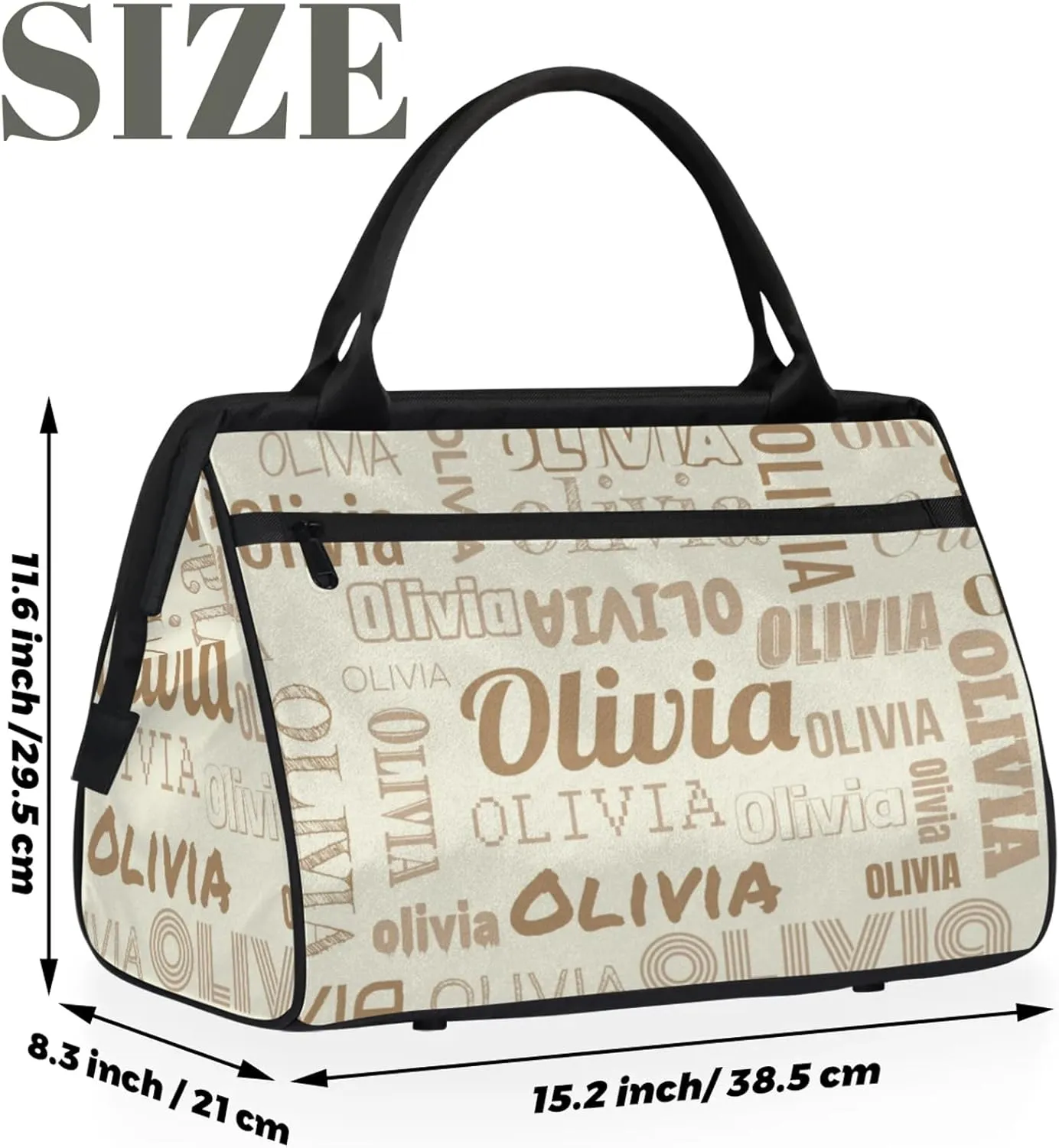 Personalized Gym Duffel Bag with Name Custom Travel Sports Bag for Women Men Waterproof Dance Ballet Bag Lightweight 15.2in, Beige