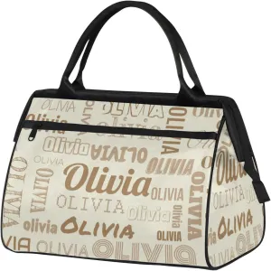 Personalized Gym Duffel Bag with Name Custom Travel Sports Bag for Women Men Waterproof Dance Ballet Bag Lightweight 15.2in, Beige
