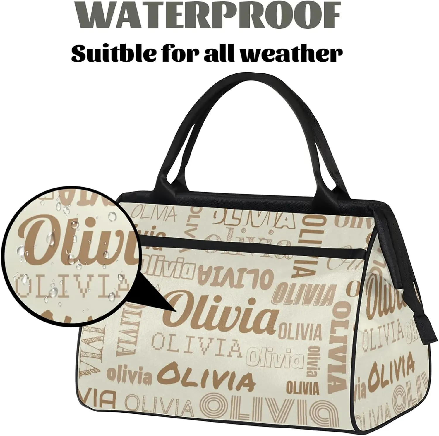 Personalized Gym Duffel Bag with Name Custom Travel Sports Bag for Women Men Waterproof Dance Ballet Bag Lightweight 15.2in, Beige