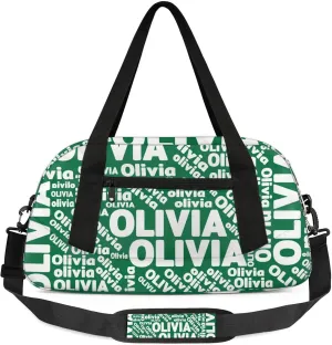 Personalized Gym Sport Duffel Bag with Name Custom Travel Overnight Bag Waterproof Customized Dance Bag Carry-On Tote 18.5in, Dark Green
