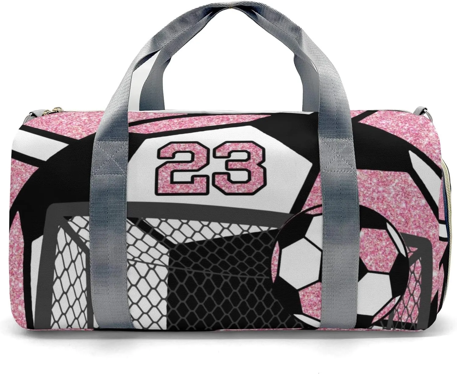 Personalized Gym Sport Soccer Ball Team Pink Number Duffel Bag for,Customized Sport Player Travel Bag for Gifts