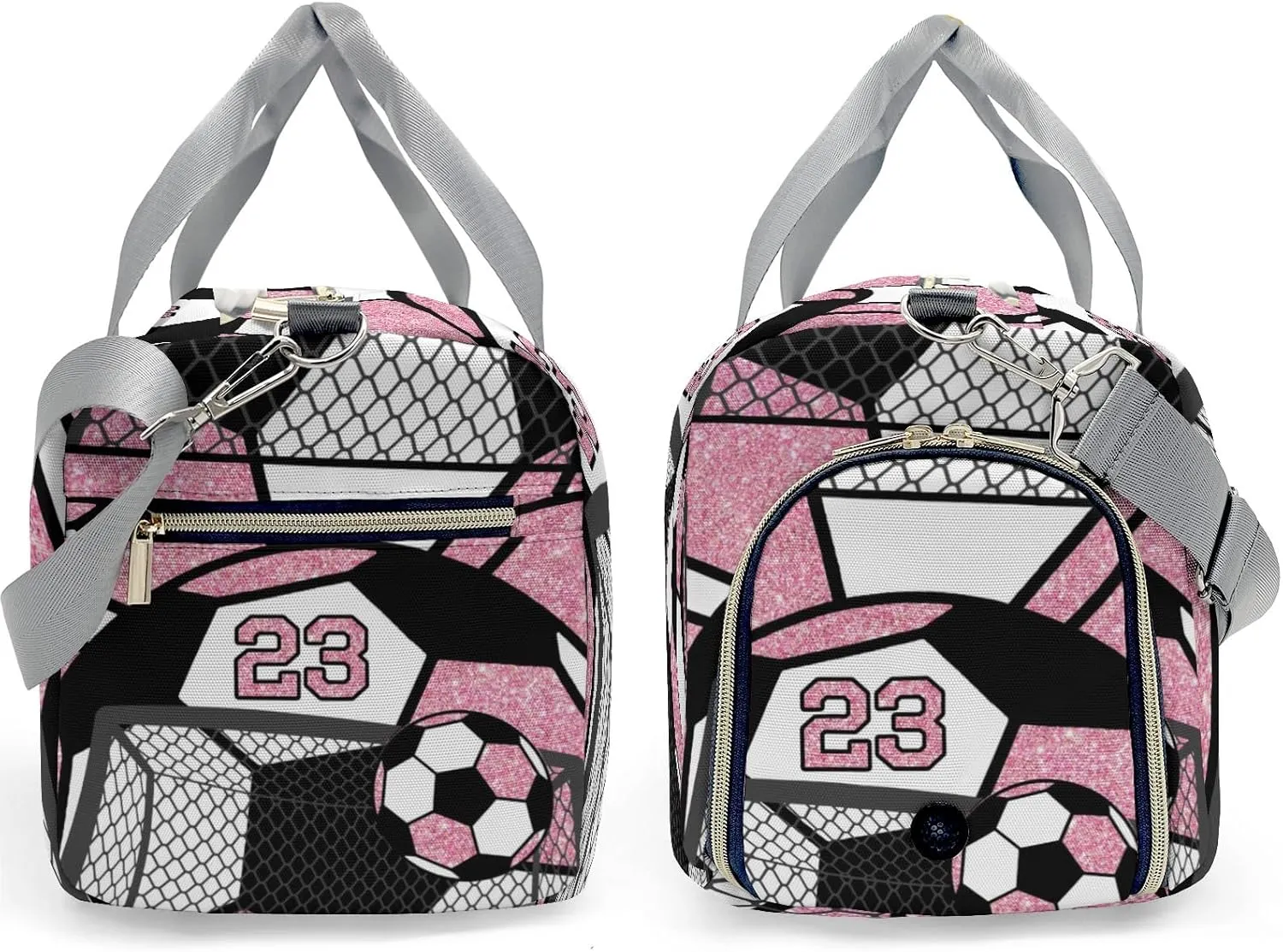 Personalized Gym Sport Soccer Ball Team Pink Number Duffel Bag for,Customized Sport Player Travel Bag for Gifts