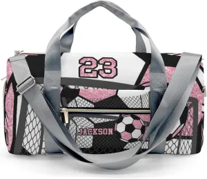 Personalized Gym Sport Soccer Ball Team Pink Number Duffel Bag for,Customized Sport Player Travel Bag for Gifts