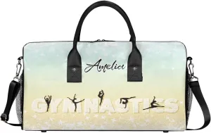 Personalized Gymnastics Bag Custom Sport Duffel Bag Large Gym Bag Gymnastics Gifts Overnight Weekender Travel Duffle Bag Beige Gradient