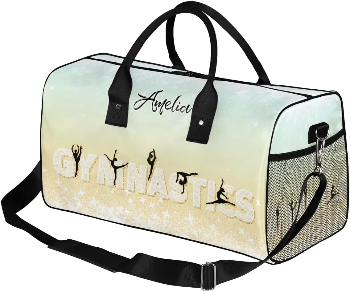 Personalized Gymnastics Bag Custom Sport Duffel Bag Large Gym Bag Gymnastics Gifts Overnight Weekender Travel Duffle Bag Beige Gradient