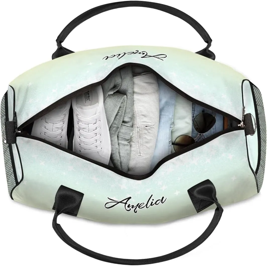 Personalized Gymnastics Bag Custom Sport Duffel Bag Large Gym Bag Gymnastics Gifts Overnight Weekender Travel Duffle Bag Beige Gradient