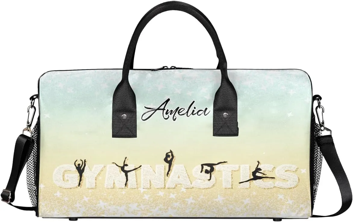 Personalized Gymnastics Bag Custom Sport Duffel Bag Large Gym Bag Gymnastics Gifts Overnight Weekender Travel Duffle Bag Beige Gradient