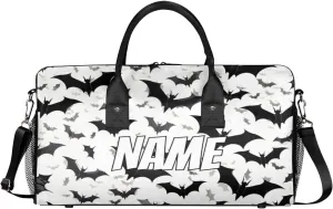 Personalized Halloween Theme Travel Duffel Bag with Name, Custom Gym Sport Bag Gothic Bat Carry On Weekend Overnight Duffel Bag for Men Women